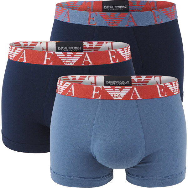 EMPORIO ARMANI - boxerky 3PACK stretch cotton blu con rosso & blu 64083296