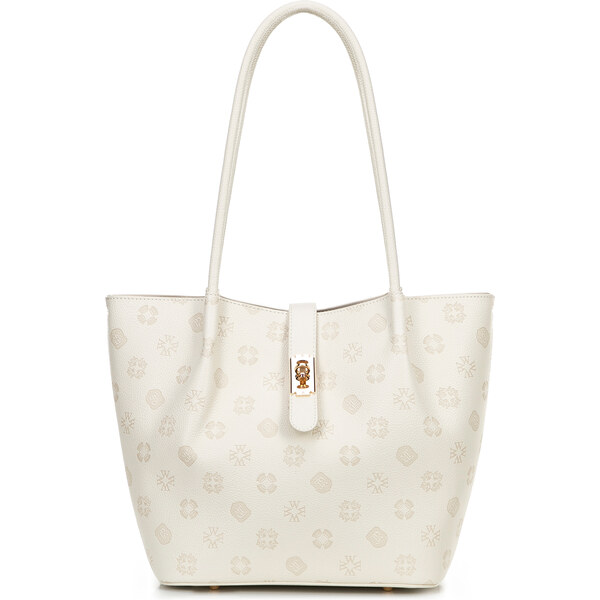 Wittchen Dámske puzdro z ekokože s reliéfnym podpisom veľké krémové 66066873