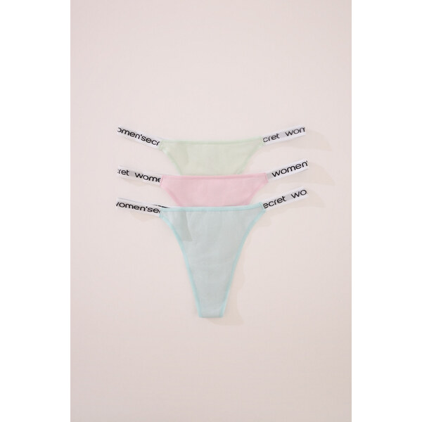 womensecret 3-balenie bavlnených tangá nohavičiek s logom 64121304
