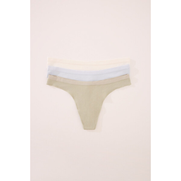 womensecret 3-balenie bavlnených tangá nohavičiek z rebrovaného 64121303