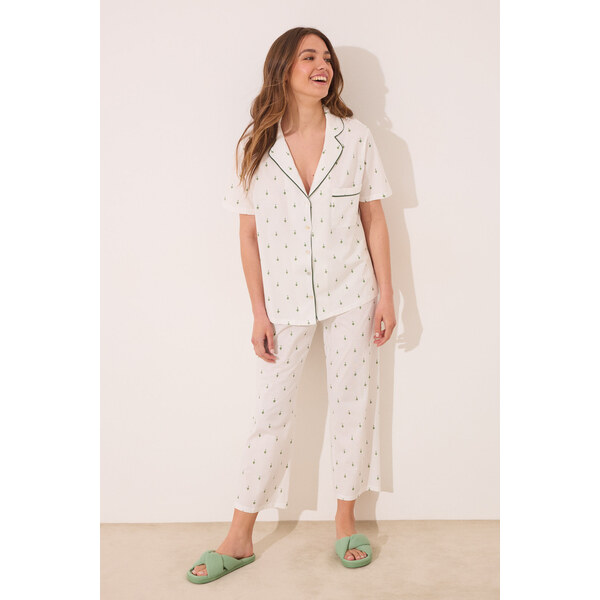 womensecret Klasické bavlnené pyžamo so vzorom 64121350