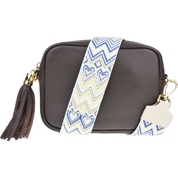 Cafe kožená talianska crossbody kabelka Bala Cafe s prídavným pruhom 64138211