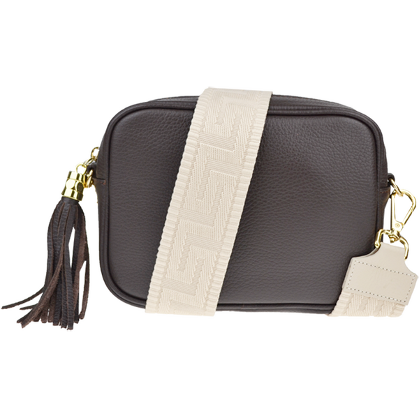 Cafe kožená talianska crossbody kabelka Bala Cafe s prídavným pruhom 64141787