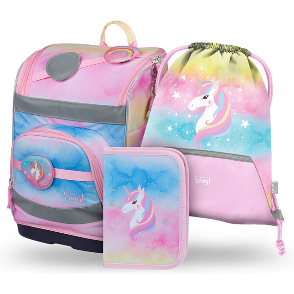 BAAGL SET 3 Zippy plus Rainbow Unicorn: aktovka, penál, sáček 64414650