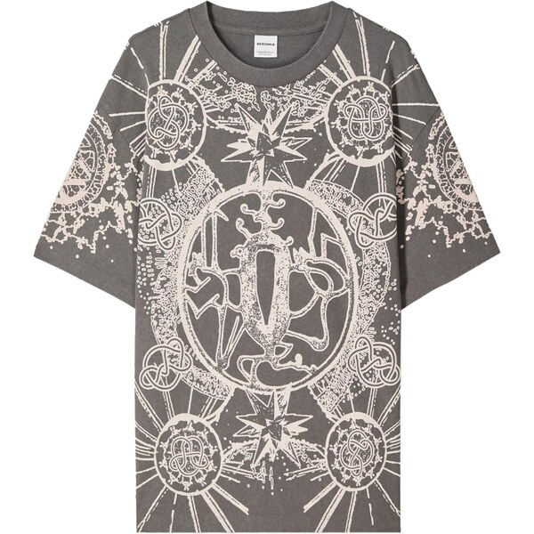 Bershka Tričko béžová / sivá 65881262