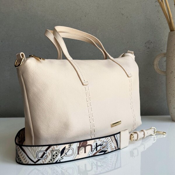 Kožená kabelka CROMIA Tabas krémová 64169580