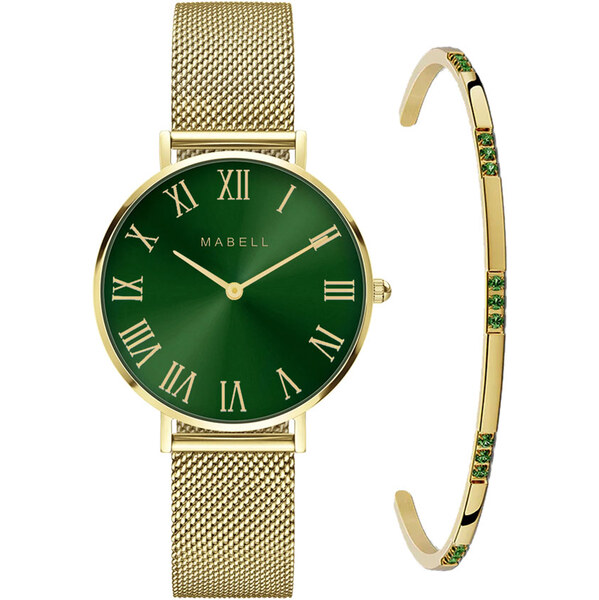 Mabell Set hodiniek a náramku z chirurgickej ocele Royal - Gold/Green 64174882