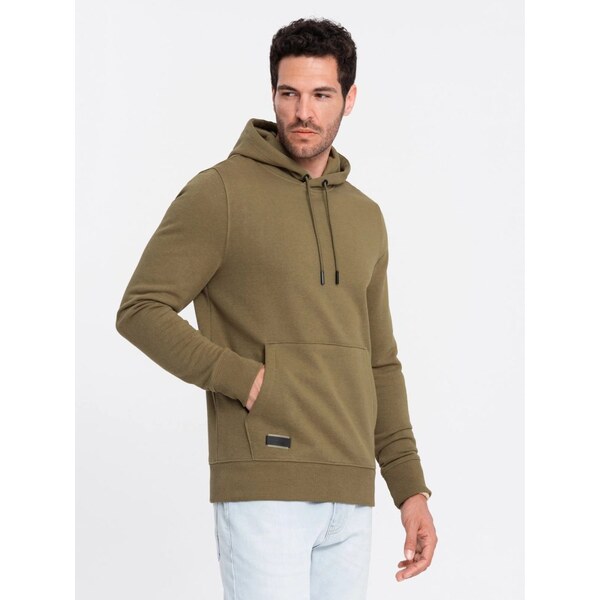 Ombre Clothing Základná olivová pánska mikina V2 SSBN-0161 64194734