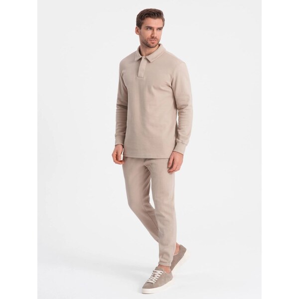 Ombre Clothing Módna tepláková béžová súprava (polokošeľa+tepláky) V2 64195001
