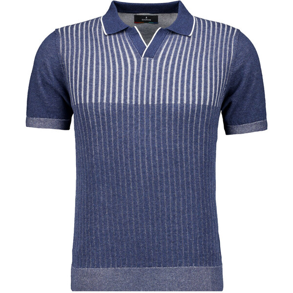 Pánska modrá bi-colour pletená bavlnená polokošeľa RAGMAN 64197077