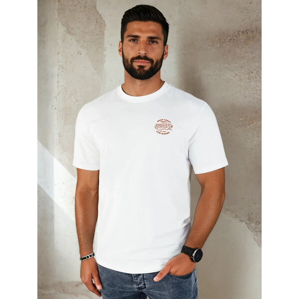 BASIC Biele pánske tričko s potlačou na hrudi RX5415 50271977