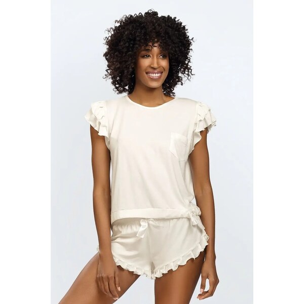 Dkaren Elegantné dámske pyžamo krátke Lulu smotanové, Farba smotanová 64197282