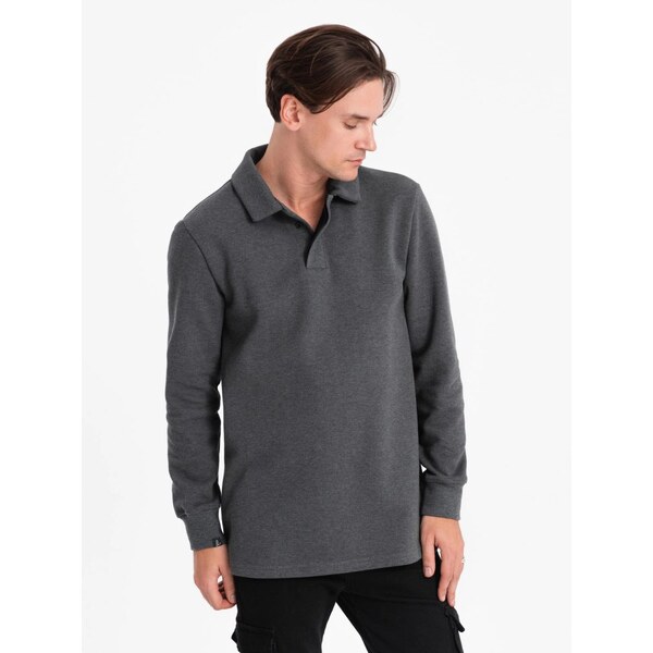 Ombre Clothing Zaujímavá pánska grafitová mikina s golierom V1 SSNZ 64204052