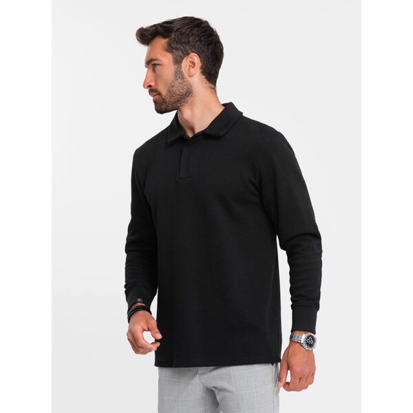 Ombre Clothing Zaujímavá pánska čierna mikina s golierom V8 SSNZ-0149 64204055