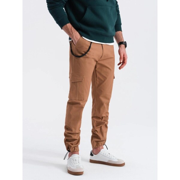 Ombre Clothing Hnedé moderné pánske cargo nohavice V2 PACG-0189 64223680