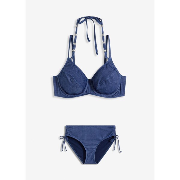 bonprix Bikiny s kosticami (2-dielne), džínsový vzhľad, farba modrá 64226300