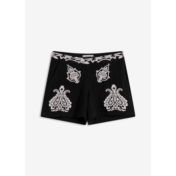 bonprix Šortky s výšivkou z jemného mixu viskózy, farba čierna 64226329