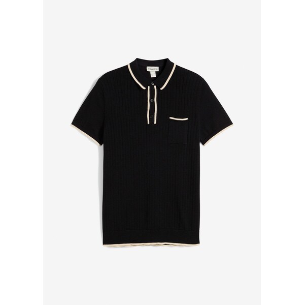 bonprix Pletené tričko s kontrastnými detailmi, farba čierna 64226412