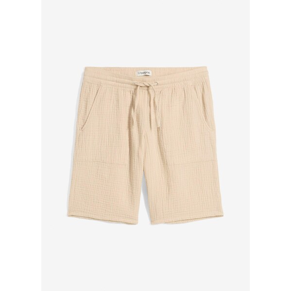 bonprix Mušelínové bermudy s vysokým pohodlným pásom, farba béžová 64226481