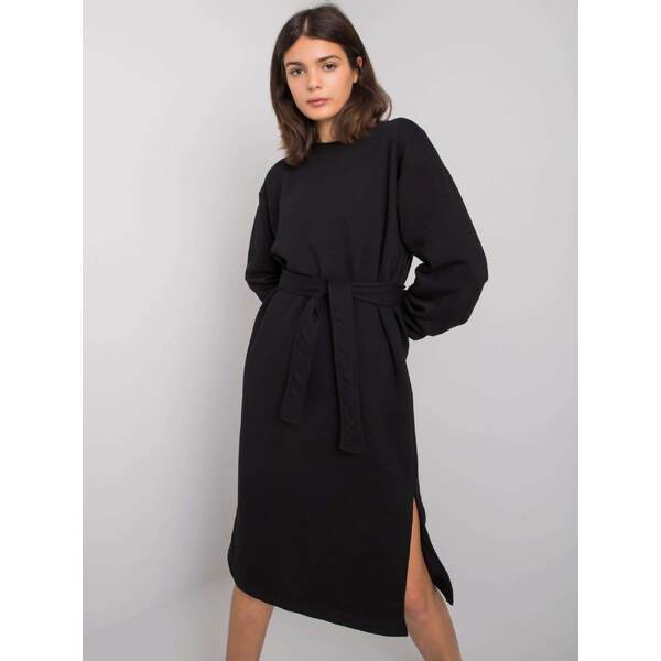 RUE PARIS Čierne mikinové midi šaty RV-SK-7256.27P-black 57948474