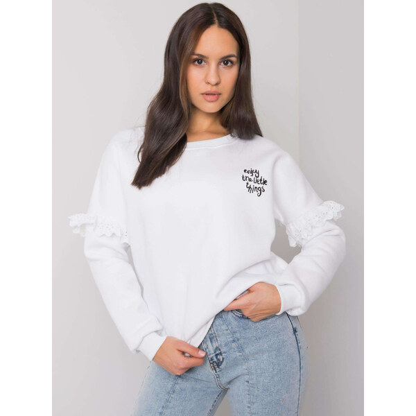 RUE PARIS Biela dámska mikina s čipkou na rukávoch RV-BL-7329.99-white 57948731