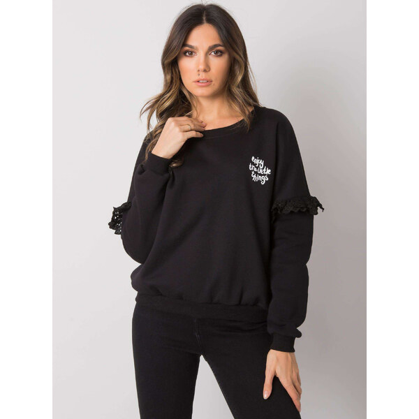 RUE PARIS Čierna dámska mikina s čipkou na rukávoch RV-BL-7329.99 57948738
