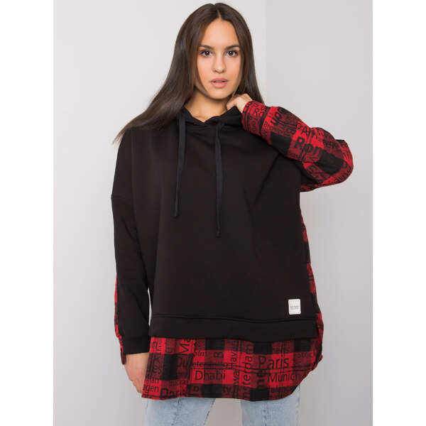 RUE PARIS Čierna mikina Freyah s červeným károvaním RV-BL-7312.14 57948755