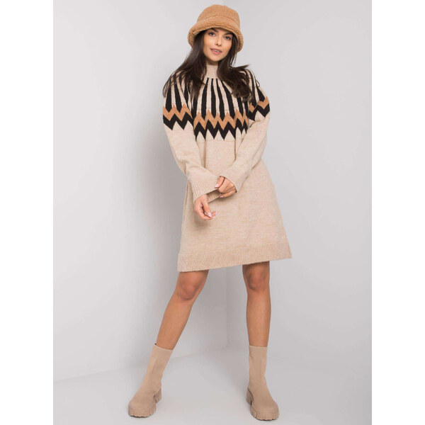 RUE PARIS Béžové svetrové šaty so vzorom LC-SK-0098.37X-beige 57953868