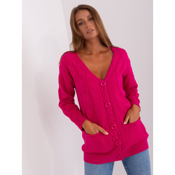 ITALY MODA Tmavo ružový sveter na gombíky -AT-SW-2241.36P-fuchsia 57952989
