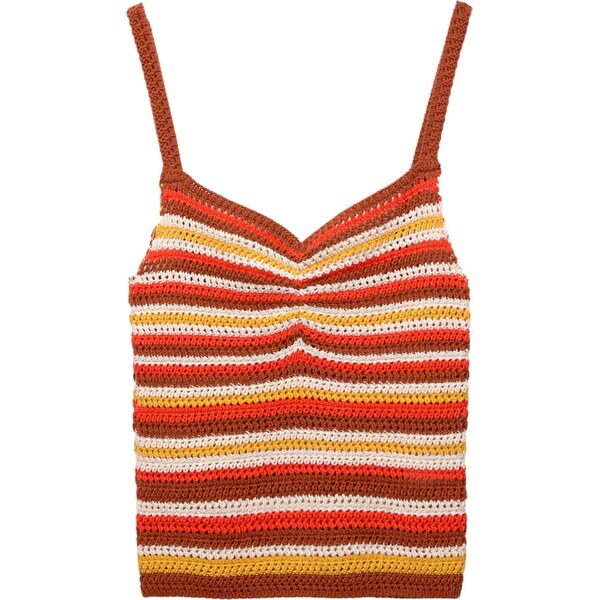 Pull&Bear Vyšívaný top nebielená / hrdzavohnedá / tmavožltá / červená 65882316