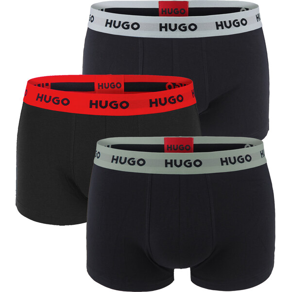 HUGO - boxerky 3PACK cotton stretch black / modern forest & gray waist 64239876