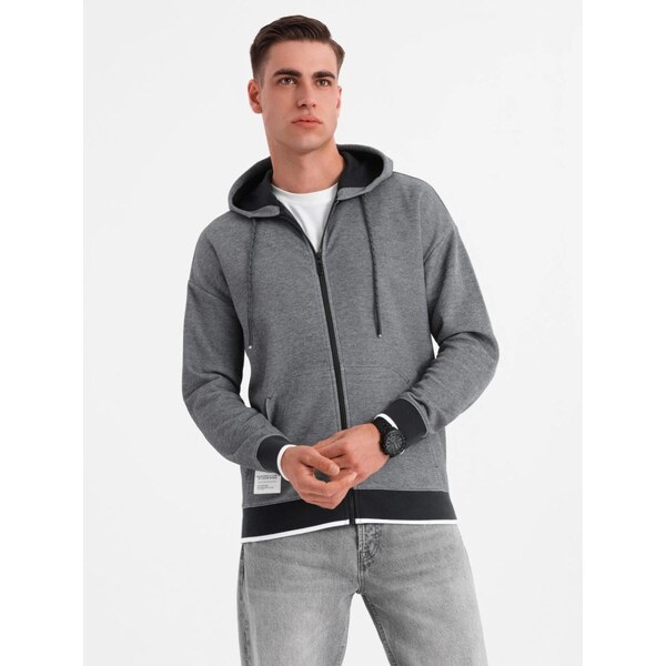 Ombre Clothing Nadčasová čierna mikina s kapucňou V1 SSZP-0210 64242256