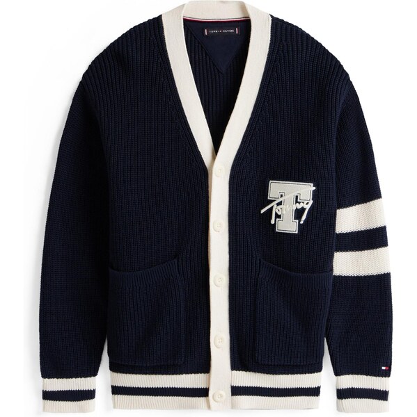 TOMMY HILFIGER Kardigán VARSITY námornícka modrá / biela 64255792