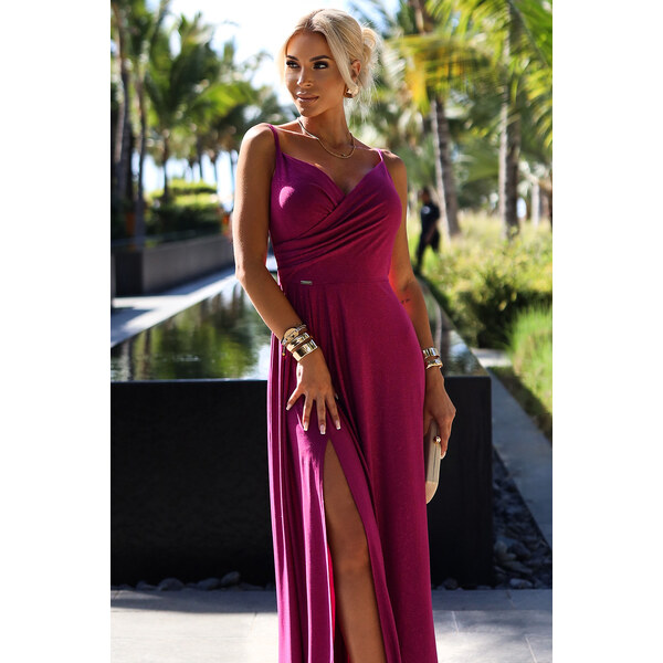 Numoco Fialové trblietavé maxi dlhé šaty Chiara 64262228