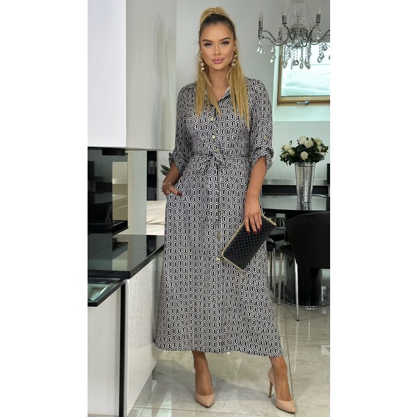 (veľ. 46) Košeľové šaty s modrým geometrickým vzorom 64286403