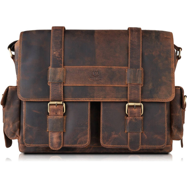 Paolo Peruzzi Pánska odolná kožená taška na notebook | hnedá T-106-HBR 66941006