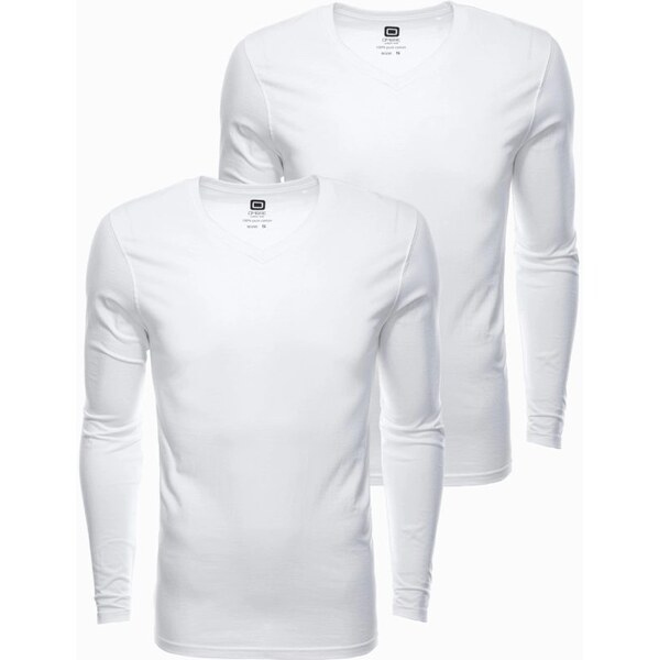 Ombre Clothing Dvojbalenie bielych tričiek s dlhým rukávom a V 64333683