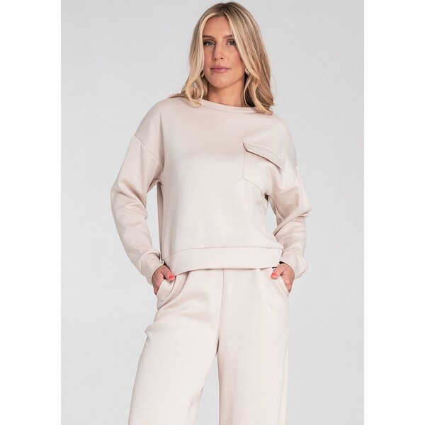 FIGL Béžová dámska viskózová mikina s vreckom na hrudi M1202 Beige 66149917