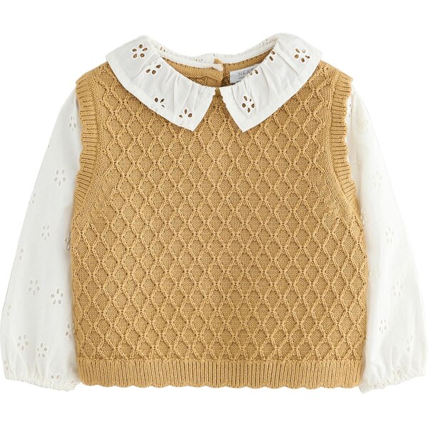 Next Sveter farba ťavej srsti / šedobiela 65654822