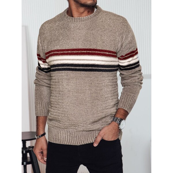 Dstreet Dizajnový pánsky sveter na zimu v béžovej farbe 64350281