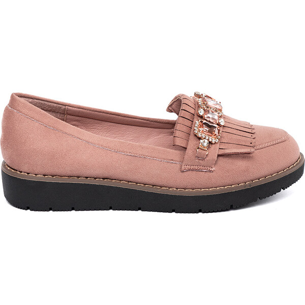 BASIC Ružové semišové mokasíny s ozdobnými kryštálmi T281P 64350726