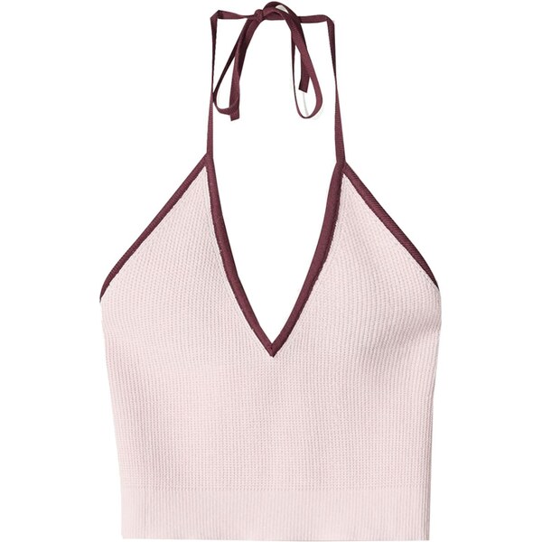 Bershka Vyšívaný top farba lesného ovocia / ružová 65883039