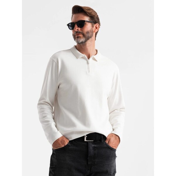 Ombre Clothing Pánska biela polokošeľa na zips V1 POLS-0130 64371701