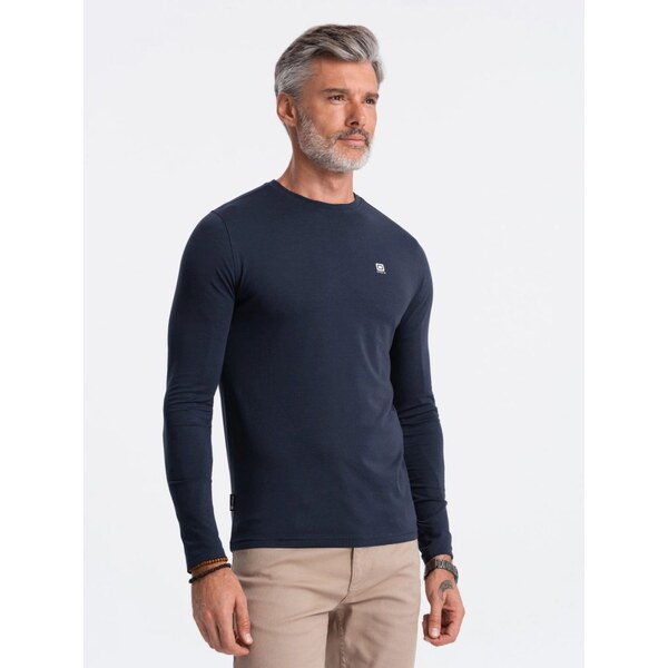 Ombre Clothing Módne tmavomodré tričko s dlhým rukávom a s logom V2 64374207