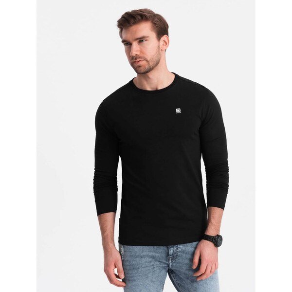 Ombre Clothing Módne čierne tričko s dlhým rukávom a s logom V3 LSCL 64374208