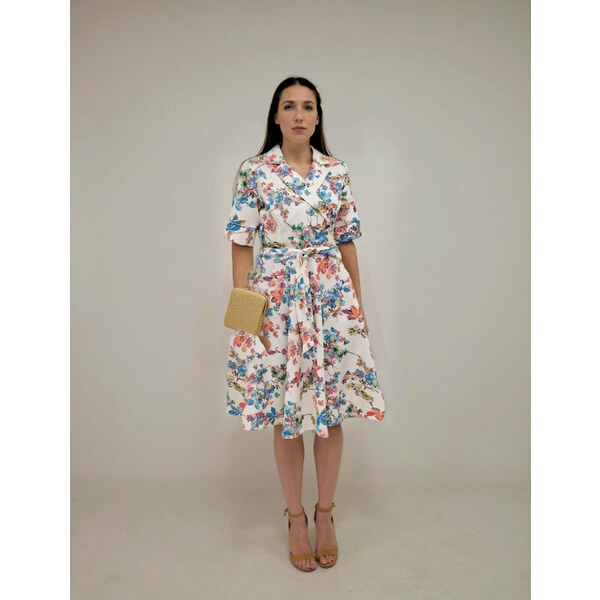(veľ. 2XL) Sakové šaty s ružovými a modrými kvietkami biele 64377070