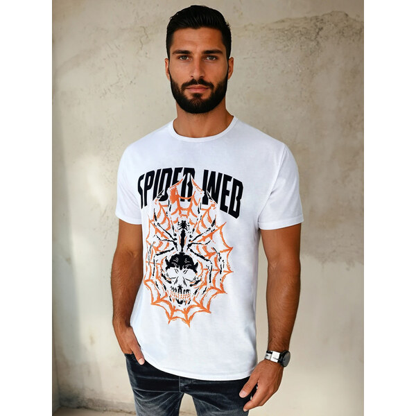 BASIC Biele pánske tričko s potlačou SPIDER RX5263 43507674