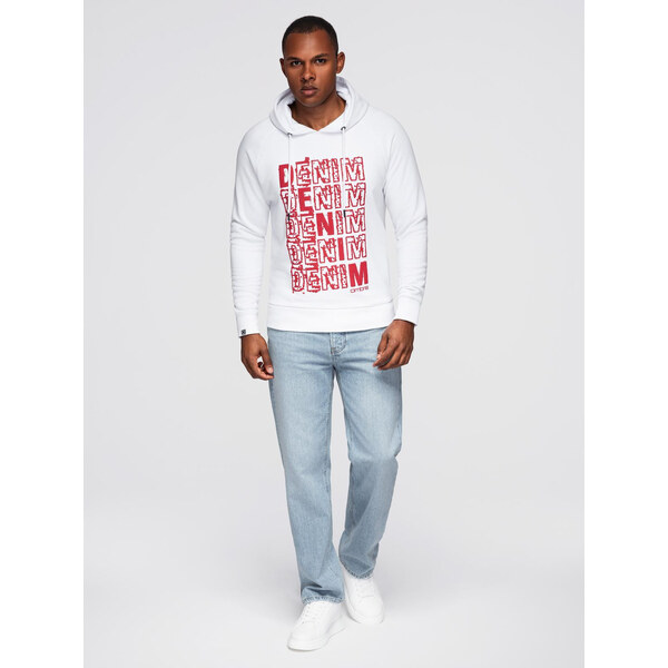 Ombre Mens non-stretch kangaroo sweatshirt with hood and print - white 52516484