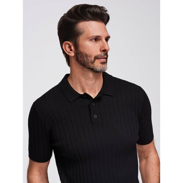 Ombre Mens SLIM FIT viscose vertical striped polo shirt - black 64791136