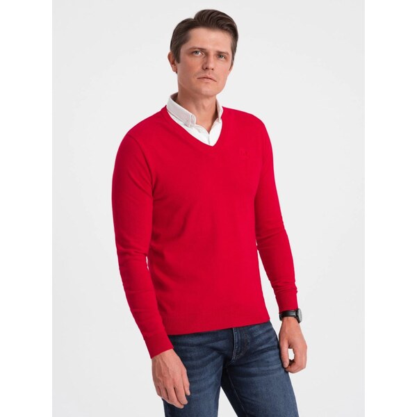 Ombre Clothing Červený sveter s košeľovým golierom V4 SWSW-0102 64398346